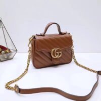 Gucci Women GG Marmont Mini Top Handle Bag Brown Matelassé Leather (6)