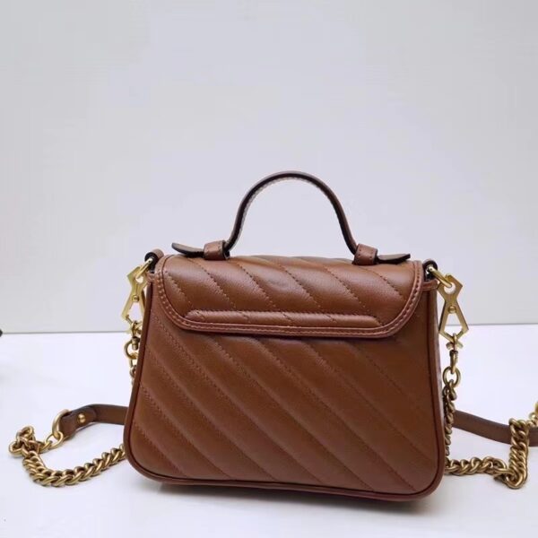 Gucci Women GG Marmont Mini Top Handle Bag Brown Matelassé Leather (11)