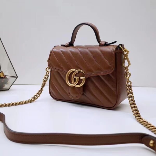 Gucci Women GG Marmont Mini Top Handle Bag Brown Matelassé Leather (2)