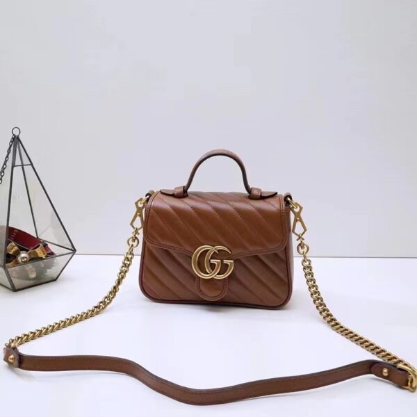 Gucci Women GG Marmont Mini Top Handle Bag Brown Matelassé Leather (4)