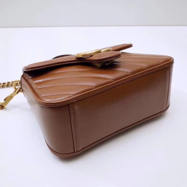 Gucci Women GG Marmont Mini Top Handle Bag Brown Matelassé Leather (5)