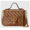 Gucci Women GG Marmont Mini Top Handle Bag Brown Matelassé Leather