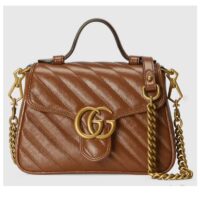 Gucci Women GG Marmont Mini Top Handle Bag Brown Matelassé Leather (6)