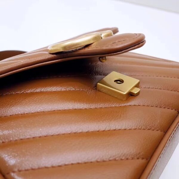 Gucci Women GG Marmont Mini Top Handle Bag Brown Matelassé Leather (8)