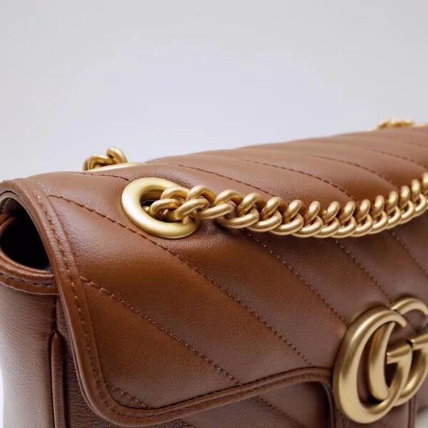 Gucci Women GG Marmont Small Matelassé Shoulder Bag Brown Leather (1)