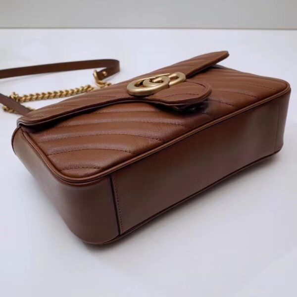 Gucci Women GG Marmont Small Matelassé Shoulder Bag Brown Leather (10)
