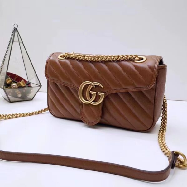 Gucci Women GG Marmont Small Matelassé Shoulder Bag Brown Leather (3)
