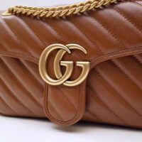 Gucci Women GG Marmont Small Matelassé Shoulder Bag Brown Leather (6)