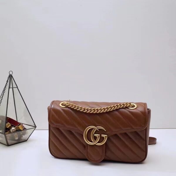 Gucci Women GG Marmont Small Matelassé Shoulder Bag Brown Leather (5)