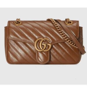 Gucci Women GG Marmont Small Matelassé Shoulder Bag Brown Leather