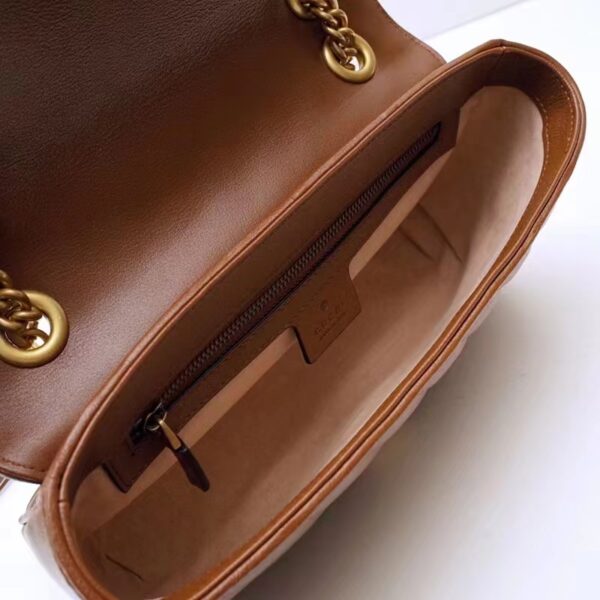 Gucci Women GG Marmont Small Matelassé Shoulder Bag Brown Leather (9)