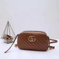 Gucci Women GG Marmont Small Matelassé Shoulder Bag Brown Leather Double G (7)