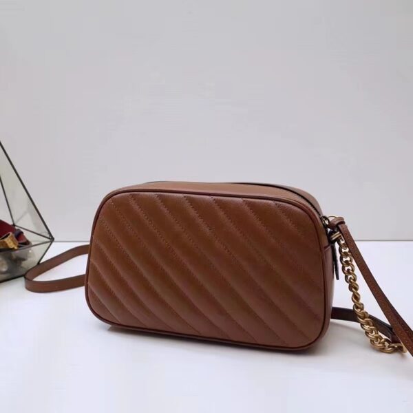 Gucci Women GG Marmont Small Matelassé Shoulder Bag Brown Leather Double G (3)