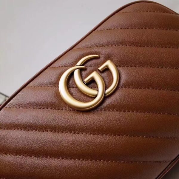 Gucci Women GG Marmont Small Matelassé Shoulder Bag Brown Leather Double G (9)