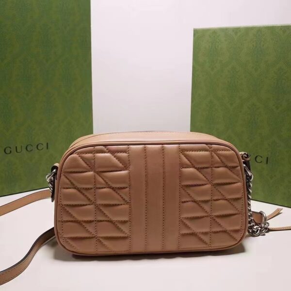 Gucci Women GG Marmont Small Shoulder Bag Beige Matelassé Leather (1)