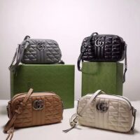 Gucci Women GG Marmont Small Shoulder Bag Beige Matelassé Leather (4)