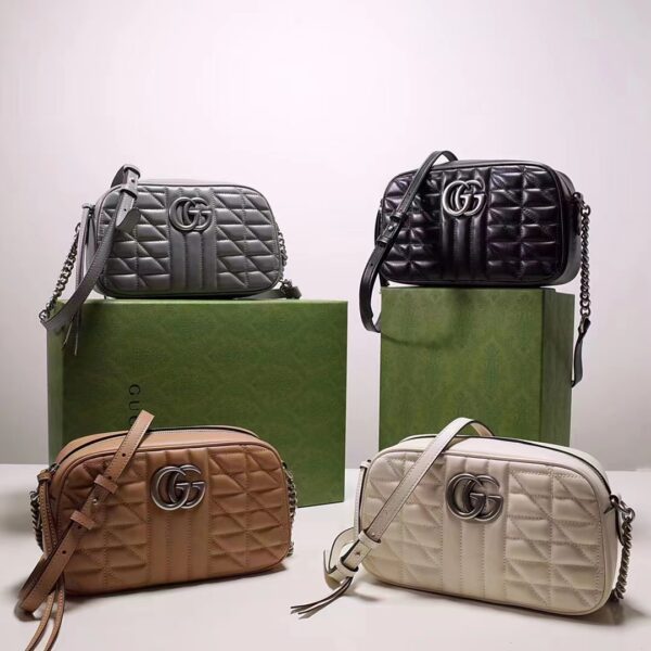 Gucci Women GG Marmont Small Shoulder Bag Beige Matelassé Leather (11)