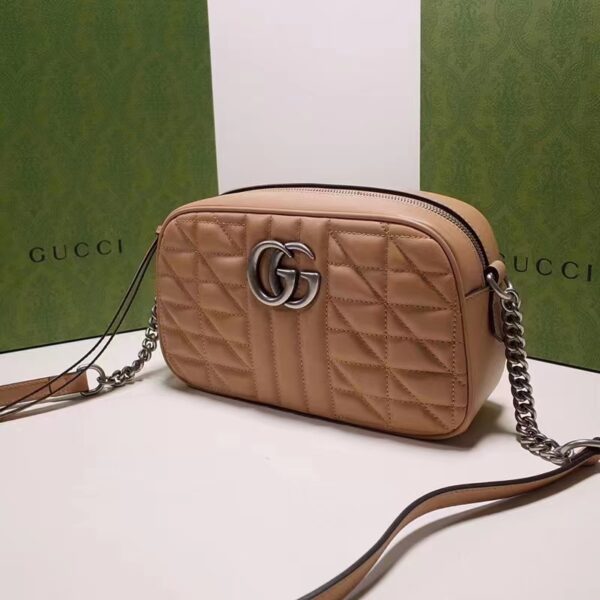 Gucci Women GG Marmont Small Shoulder Bag Beige Matelassé Leather (2)