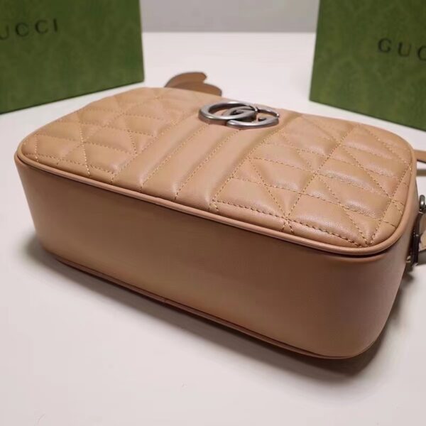 Gucci Women GG Marmont Small Shoulder Bag Beige Matelassé Leather (3)