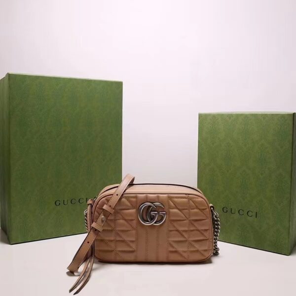 Gucci Women GG Marmont Small Shoulder Bag Beige Matelassé Leather (6)