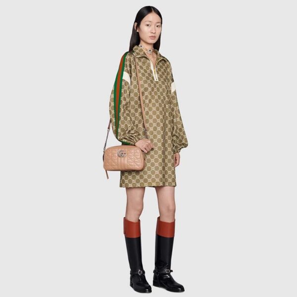 Gucci Women GG Marmont Small Shoulder Bag Beige Matelassé Leather