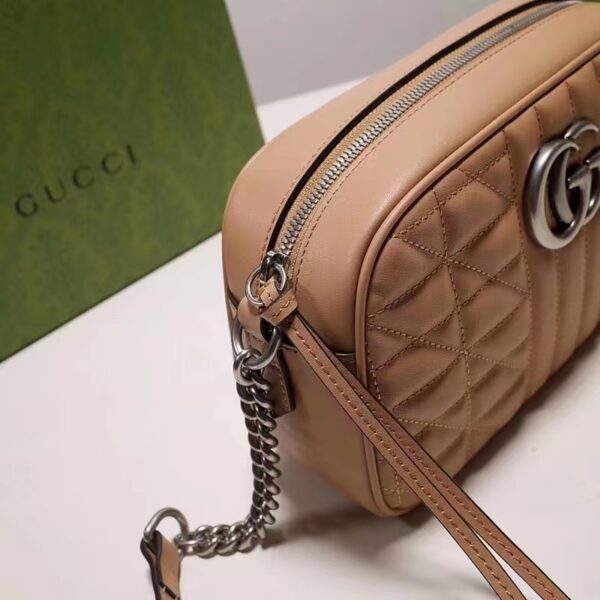 Gucci Women GG Marmont Small Shoulder Bag Beige Matelassé Leather (7)