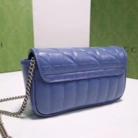 Gucci Women GG Marmont Super Mini Bag Blue Matelassé Leather Double G (1)