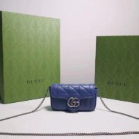 Gucci Women GG Marmont Super Mini Bag Blue Matelassé Leather Double G (1)