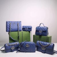 Gucci Women GG Marmont Super Mini Bag Blue Matelassé Leather Double G (1)