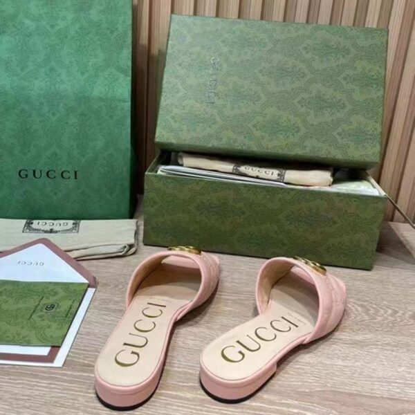 Gucci Women GG Matelassé Slide Sandal Beige Double G Square Toe Flat (5)