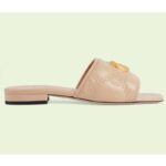 Gucci Women GG Matelassé Slide Sandal Beige Double G Square Toe Flat