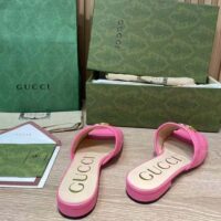 Gucci Women GG Matelassé Slide Sandal Bright Pink Double G Square Toe Flat (7)