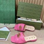Gucci Women GG Matelassé Slide Sandal Bright Pink Double G Square Toe Flat - Imagen 5
