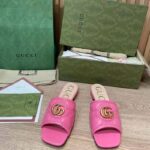 Gucci Women GG Matelassé Slide Sandal Bright Pink Double G Square Toe Flat - Imagen 3