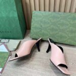 Gucci Women GG Mid-Heel Open Toe Pump Light Pink Leather Square Toe - Imagen 6