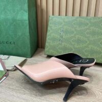 Gucci Women GG Mid-Heel Open Toe Pump Light Pink Leather Square Toe (1)