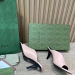 Gucci Women GG Mid-Heel Open Toe Pump Light Pink Leather Square Toe - Imagen 7