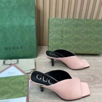 Gucci Women GG Mid-Heel Open Toe Pump Light Pink Leather Square Toe (1)