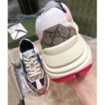 Gucci Women GG Rhyton Sneaker Beige Ebony Blue Supreme Canvas Low 4 cm Heel – Image 7