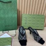 Gucci Women GG Sandal Black Mesh GG Crystals Square Toe Mid-Heel - immagine 3