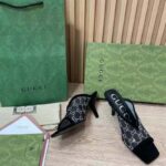 Gucci Women GG Sandal Black Mesh GG Crystals Square Toe Mid-Heel - immagine 8