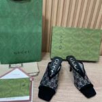 Gucci Women GG Sandal Black Mesh GG Crystals Square Toe Mid-Heel - immagine 4