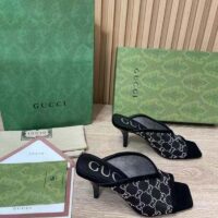 Gucci Women GG Sandal Black Mesh GG Crystals Square Toe Mid-Heel (10)