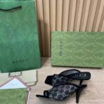 Gucci Women GG Sandal Black Mesh GG Crystals Square Toe Mid-Heel - immagine 5