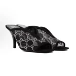 Gucci Women GG Sandal Pump Black Mesh GG Crystals Mid 8 cm Heel