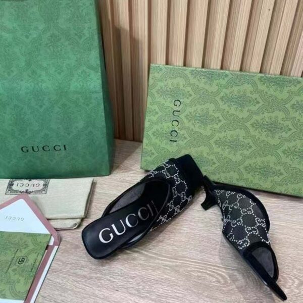 Gucci Women GG Slingback Pump Black Mesh GG Crystals Low 4 cm Heel (2)
