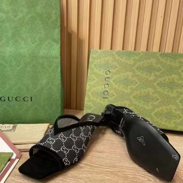 Gucci Women GG Slingback Pump Black Mesh GG Crystals Low 4 cm Heel (3)