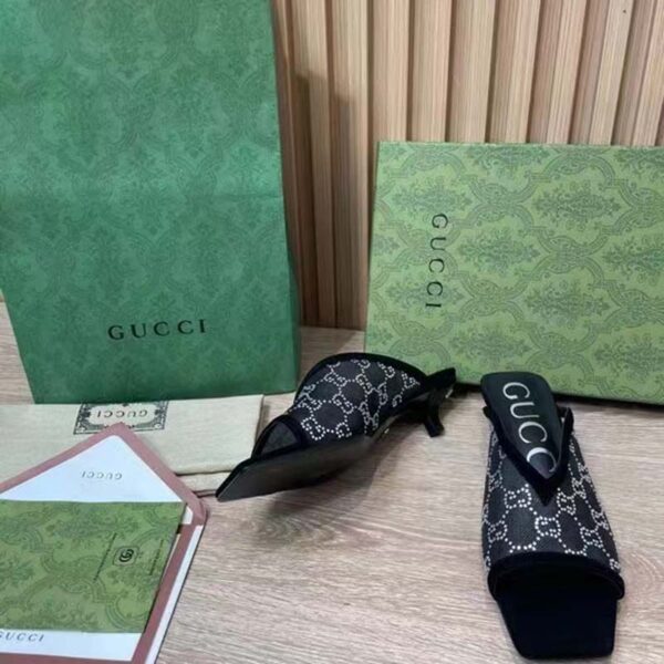 Gucci Women GG Slingback Pump Black Mesh GG Crystals Low 4 cm Heel (4)