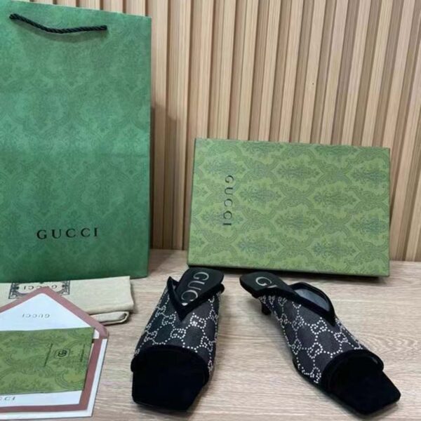 Gucci Women GG Slingback Pump Black Mesh GG Crystals Low 4 cm Heel (7)