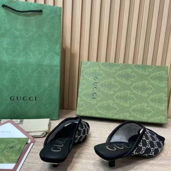 Gucci Women GG Slingback Pump Black Mesh GG Crystals Low 4 cm Heel (8)